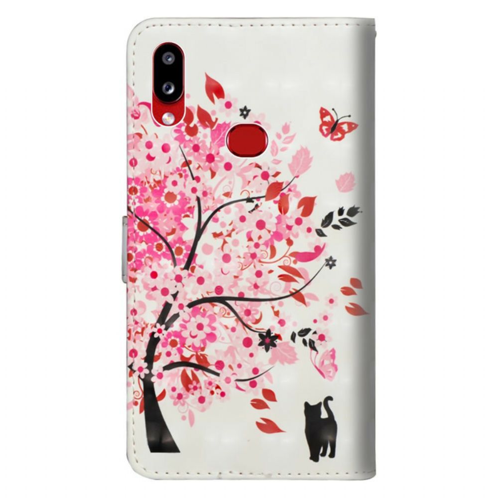 Leren Hoesje voor Samsung Galaxy A10s Lichtvlek Roze Boom