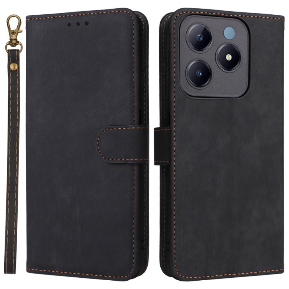 Flip Case Leren Realme C63 Rfid-bescherming Suède-effect Met Bandje