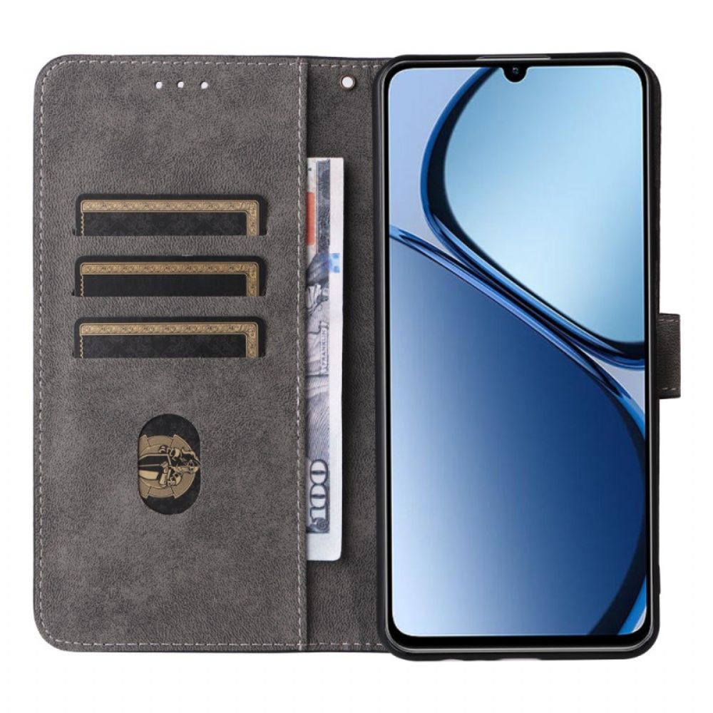 Flip Case Leren Realme C63 Rfid-bescherming Suède-effect Met Bandje