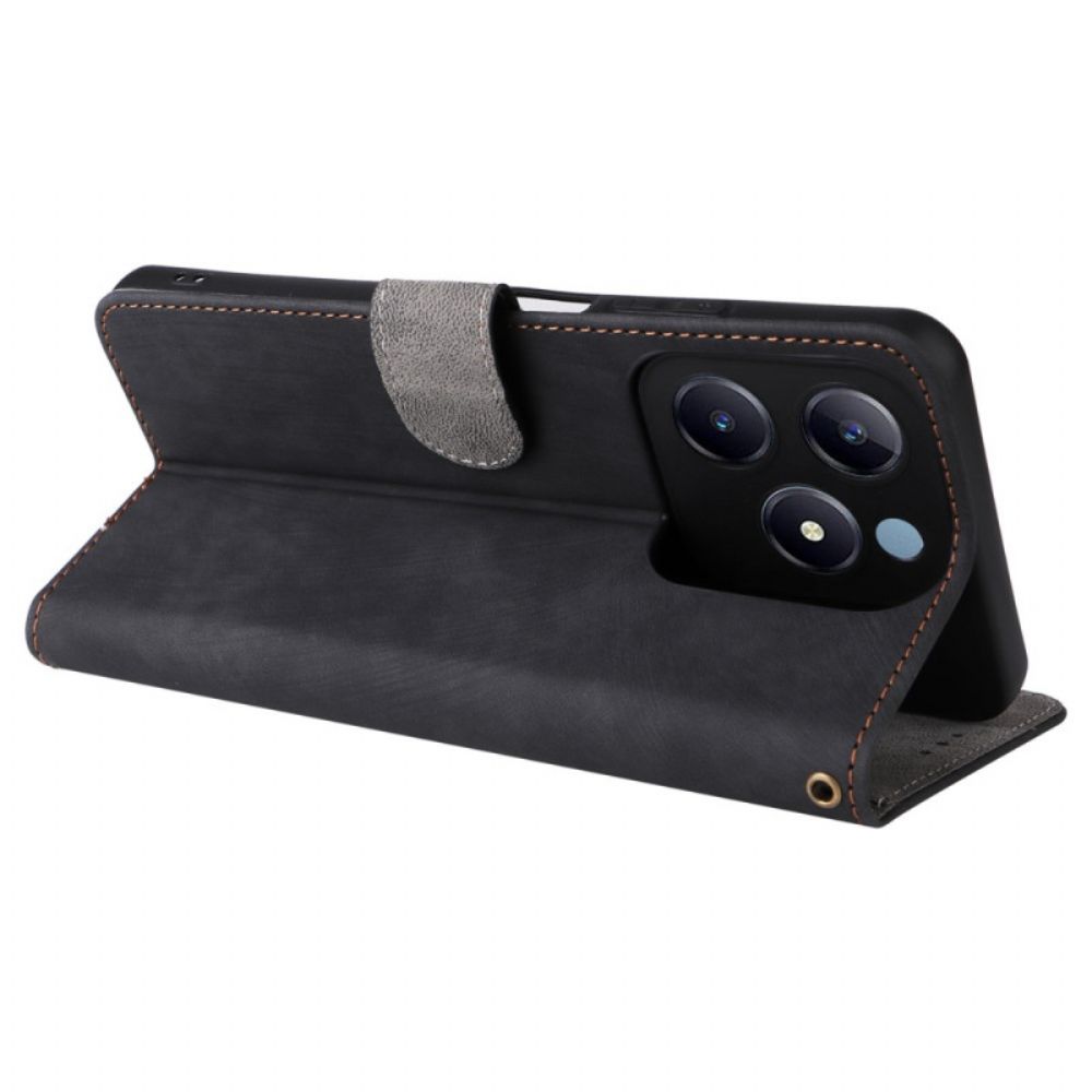 Flip Case Leren Realme C63 Rfid-bescherming Suède-effect Met Bandje