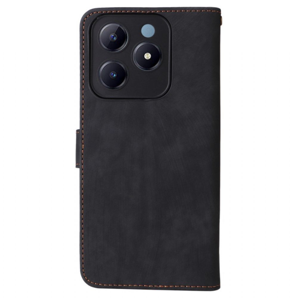 Flip Case Leren Realme C63 Rfid-bescherming Suède-effect Met Bandje