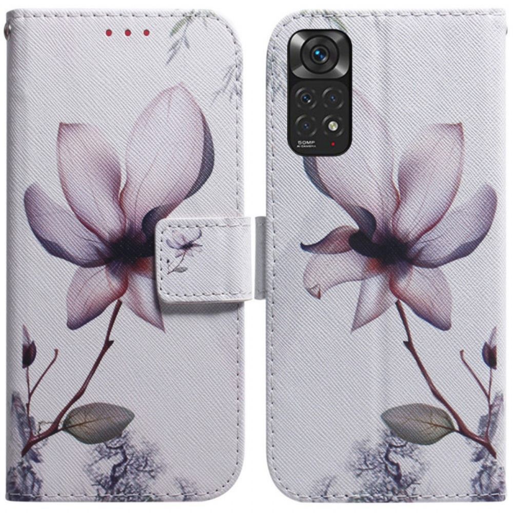 Leren Hoesje voor Xiaomi Redmi Note 11 / 11S Oudroze Bloem