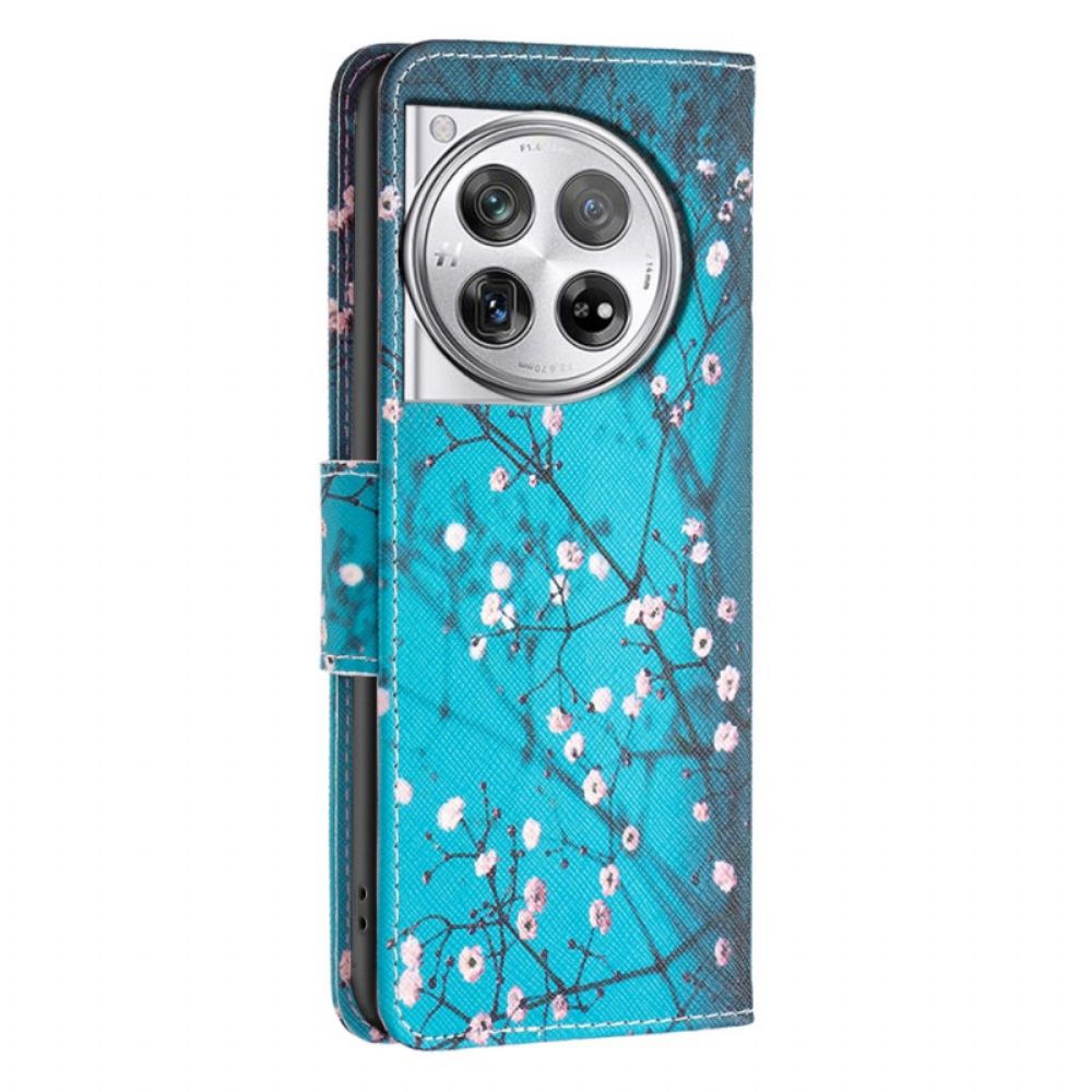 Flip Case Leren Oneplus 12 5g Bloeiende Takken