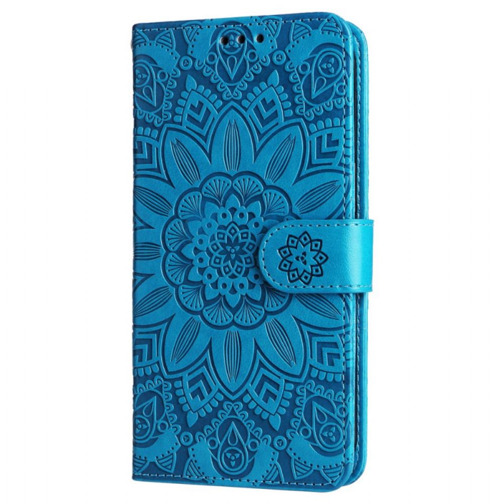 Flip Case Leren Oneplus 12 5g Zonnebloempatroon Met Riempje