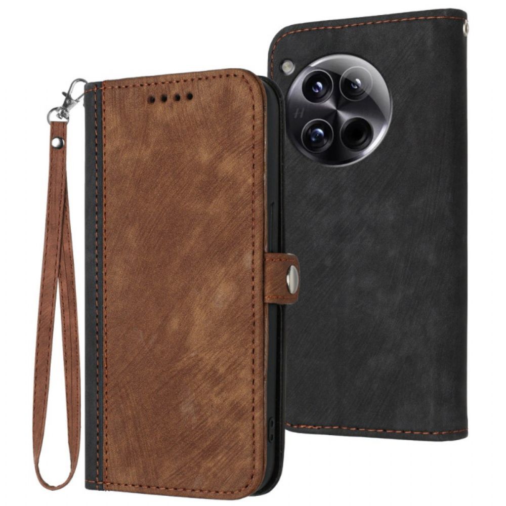 Leren Hoesje Voor Oneplus 12 5g Tweekleurig Met Riempje