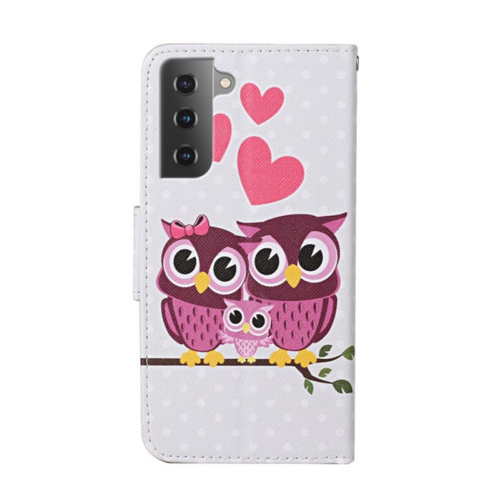 Flip Case voor Samsung Galaxy S22 Plus 5G Uilenfamilie Met Lanyard
