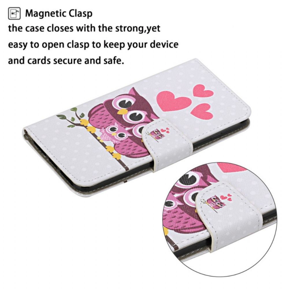 Flip Case voor Samsung Galaxy S22 Plus 5G Uilenfamilie Met Lanyard