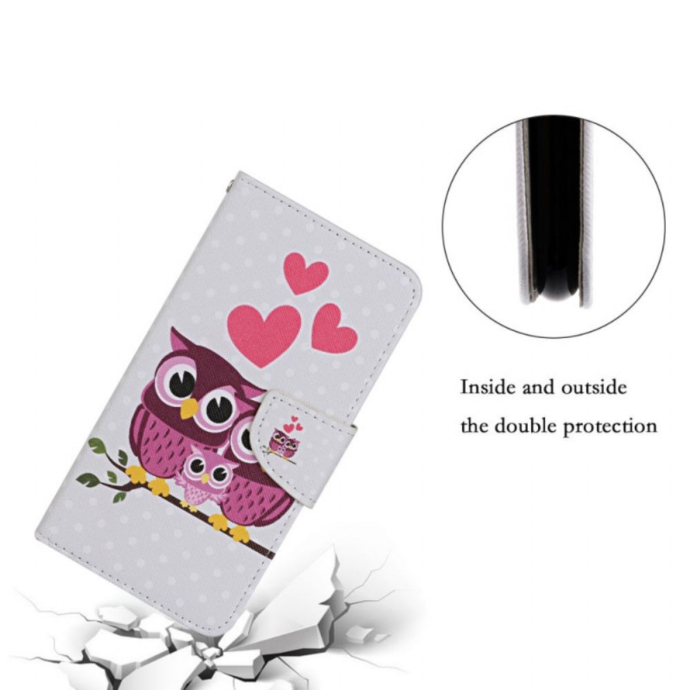 Flip Case voor Samsung Galaxy S22 Plus 5G Uilenfamilie Met Lanyard