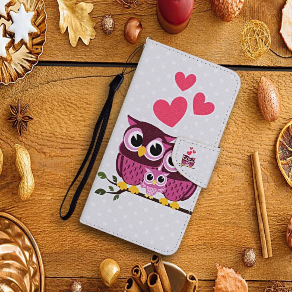 Flip Case voor Samsung Galaxy S22 Plus 5G Uilenfamilie Met Lanyard