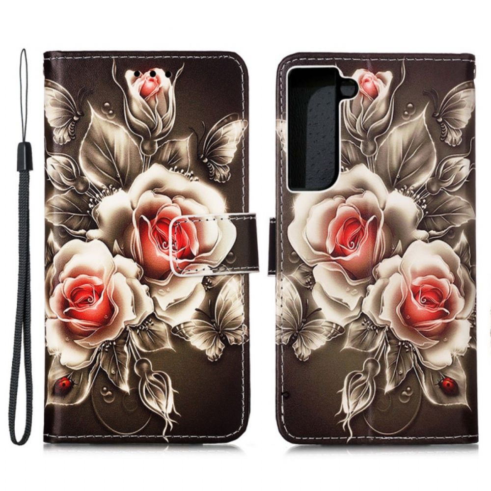 Folio-hoesje voor Samsung Galaxy S22 Plus 5G Gouden Rozen