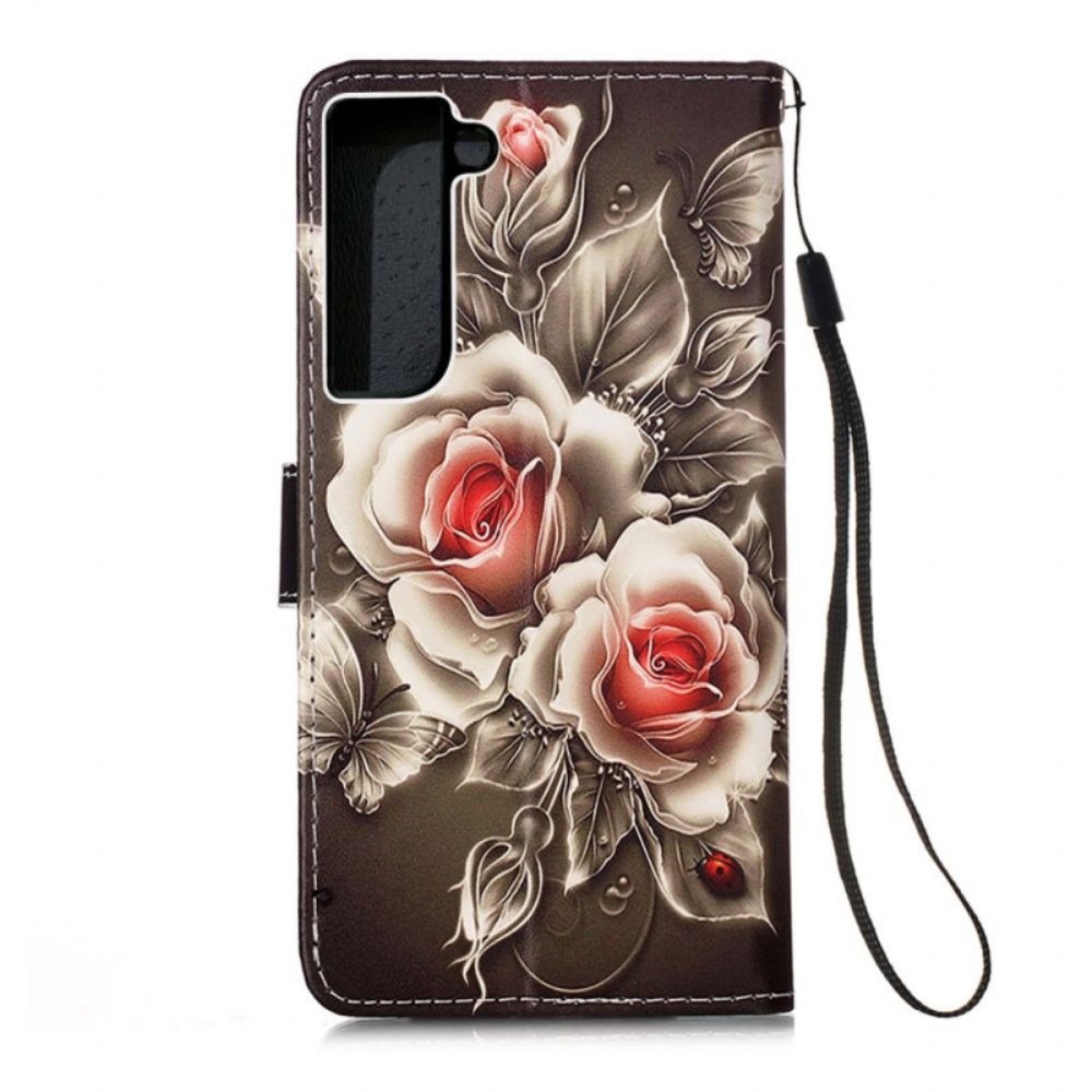 Folio-hoesje voor Samsung Galaxy S22 Plus 5G Gouden Rozen