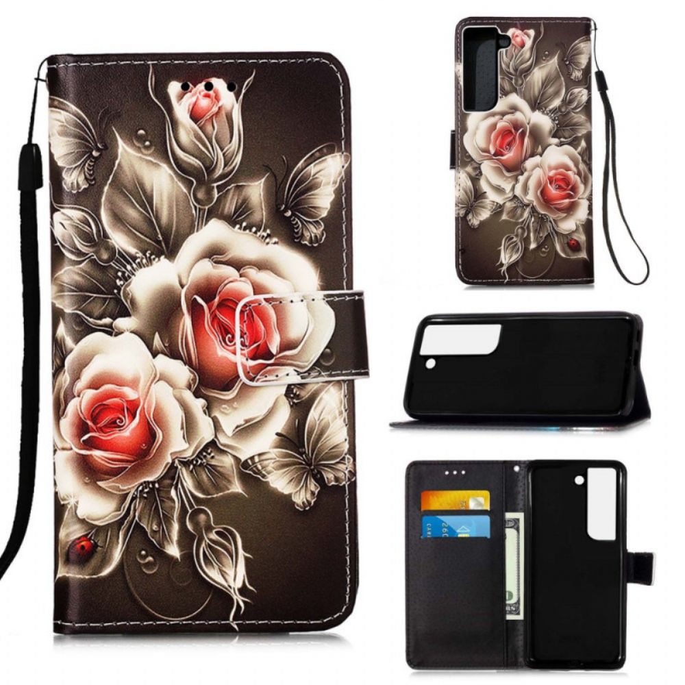 Folio-hoesje voor Samsung Galaxy S22 Plus 5G Gouden Rozen