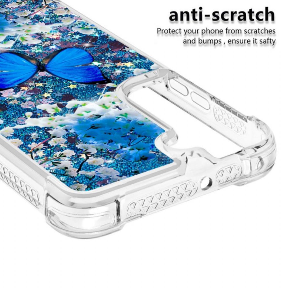 Hoesje voor Samsung Galaxy S22 Plus 5G Blauwe Glittervlinders