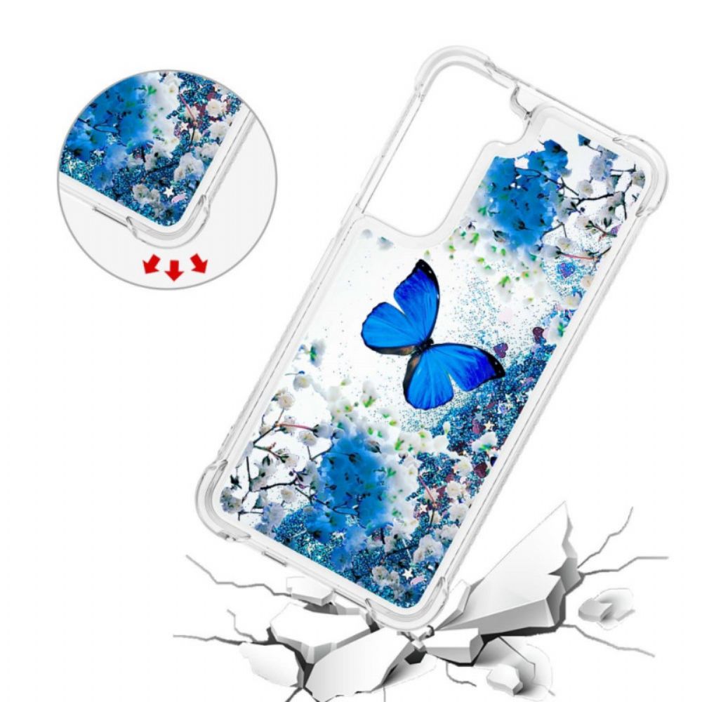 Hoesje voor Samsung Galaxy S22 Plus 5G Blauwe Glittervlinders