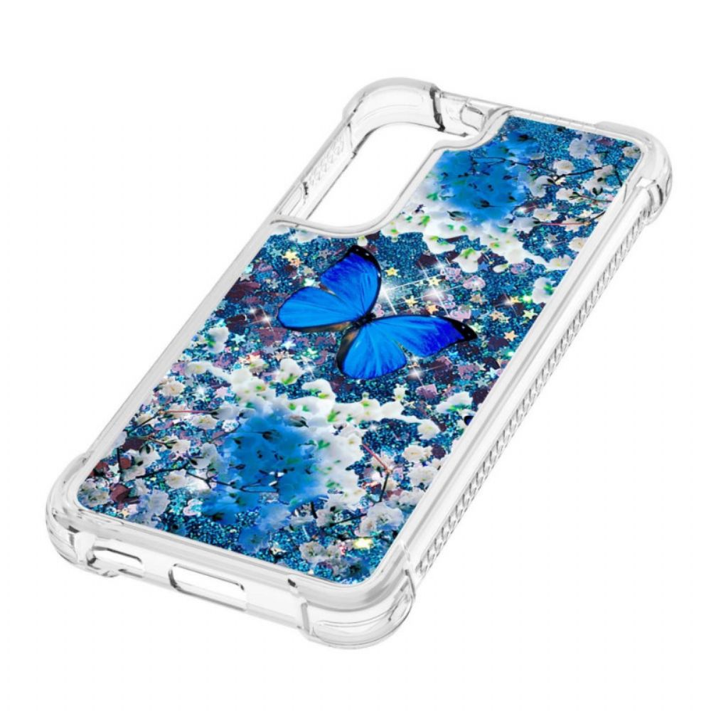 Hoesje voor Samsung Galaxy S22 Plus 5G Blauwe Glittervlinders