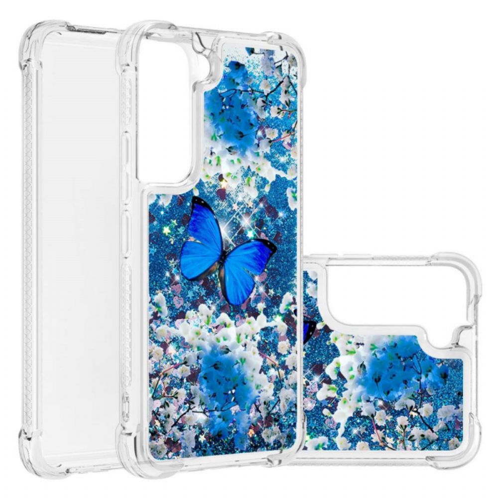 Hoesje voor Samsung Galaxy S22 Plus 5G Blauwe Glittervlinders