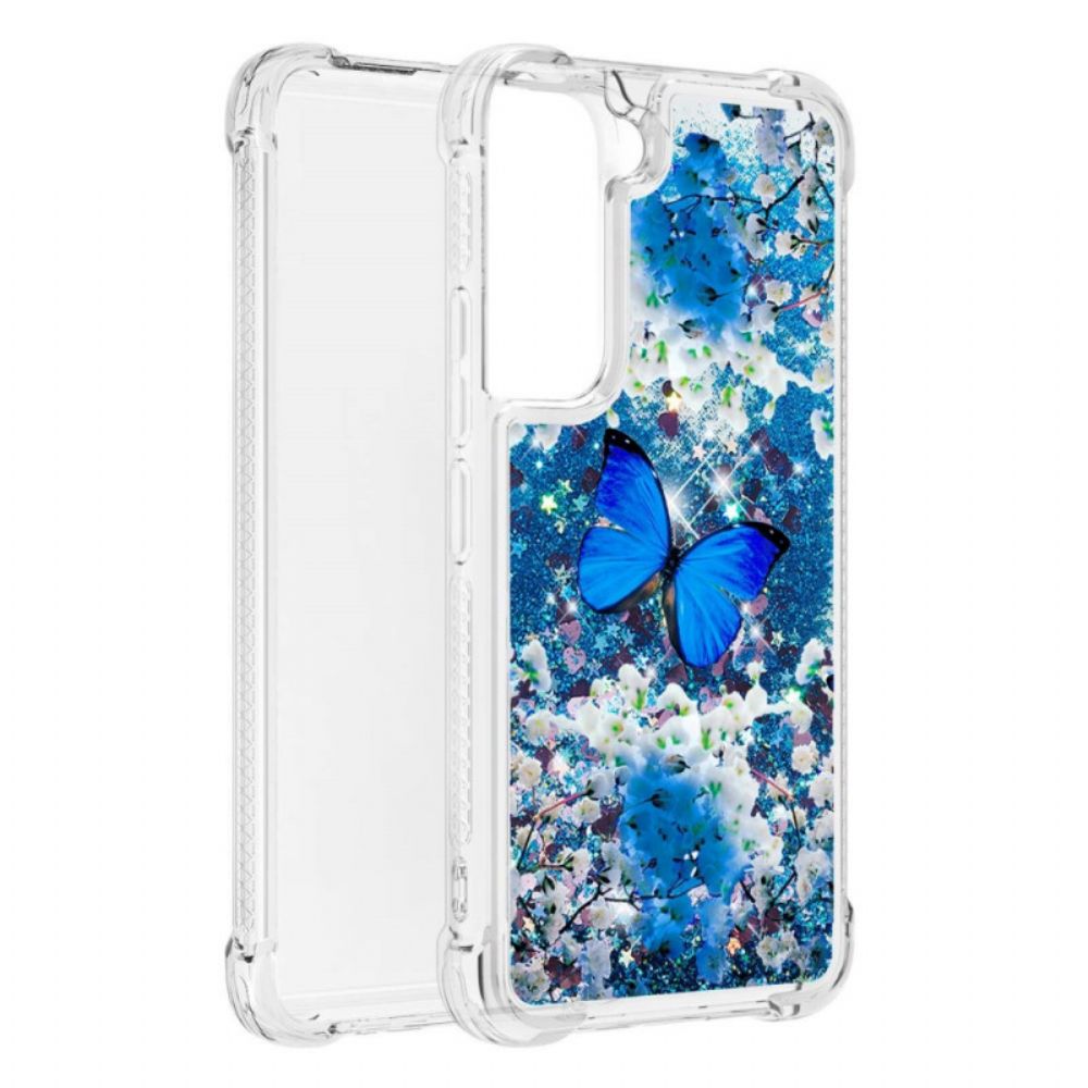 Hoesje voor Samsung Galaxy S22 Plus 5G Blauwe Glittervlinders