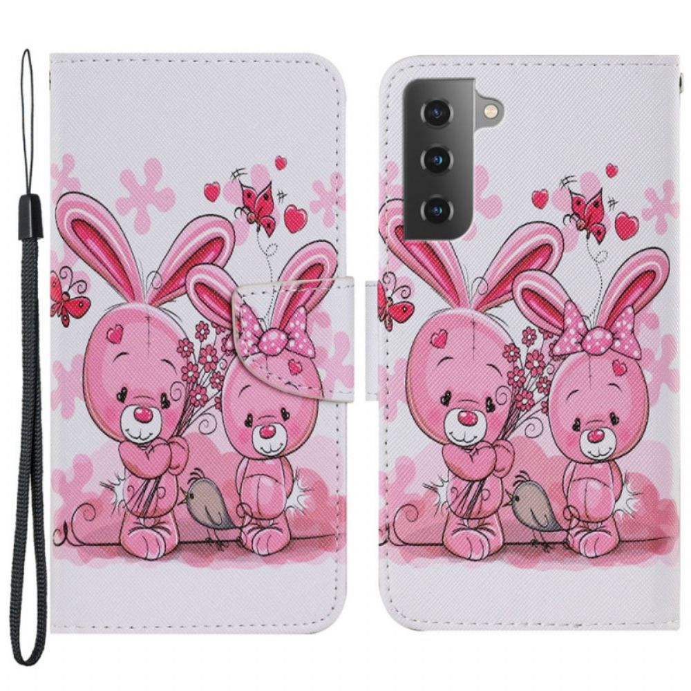 Leren Hoesje voor Samsung Galaxy S22 Plus 5G Konijnen