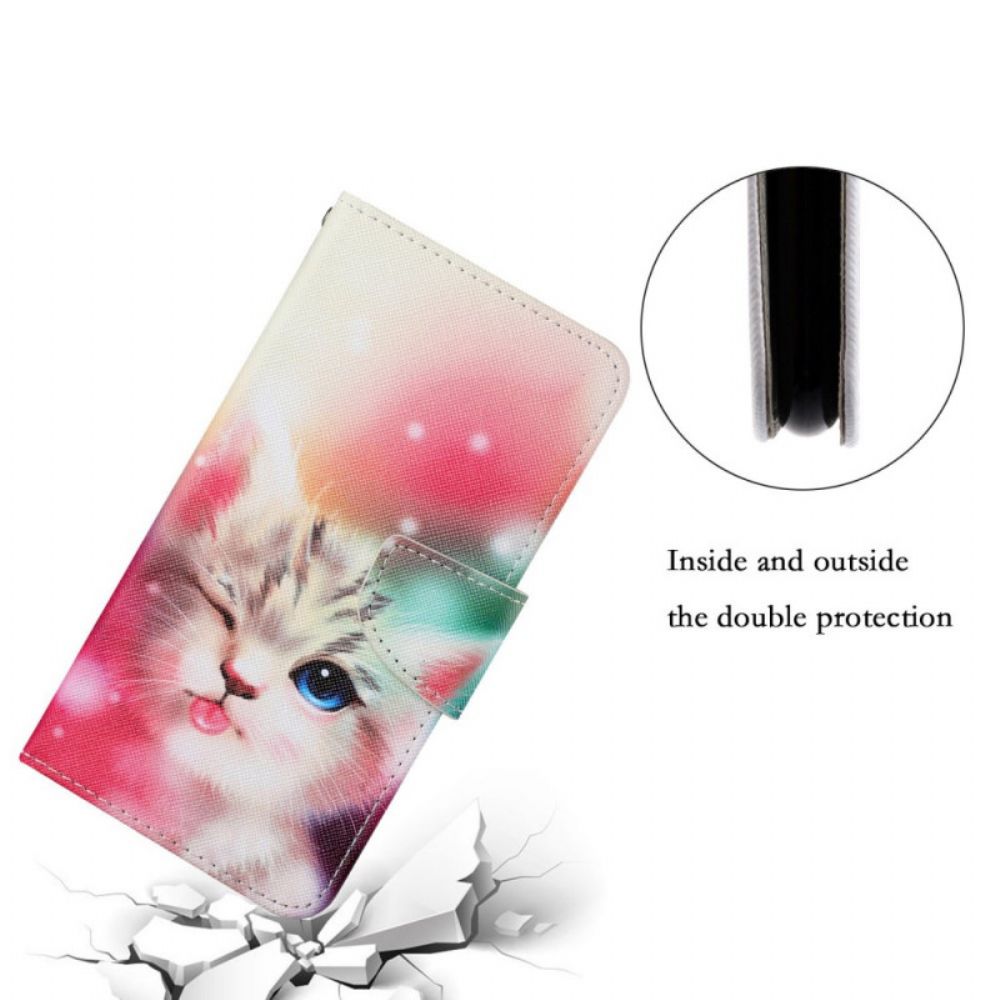 Leren Hoesje voor Samsung Galaxy S22 Plus 5G Koninklijke Kat Met Lanyard