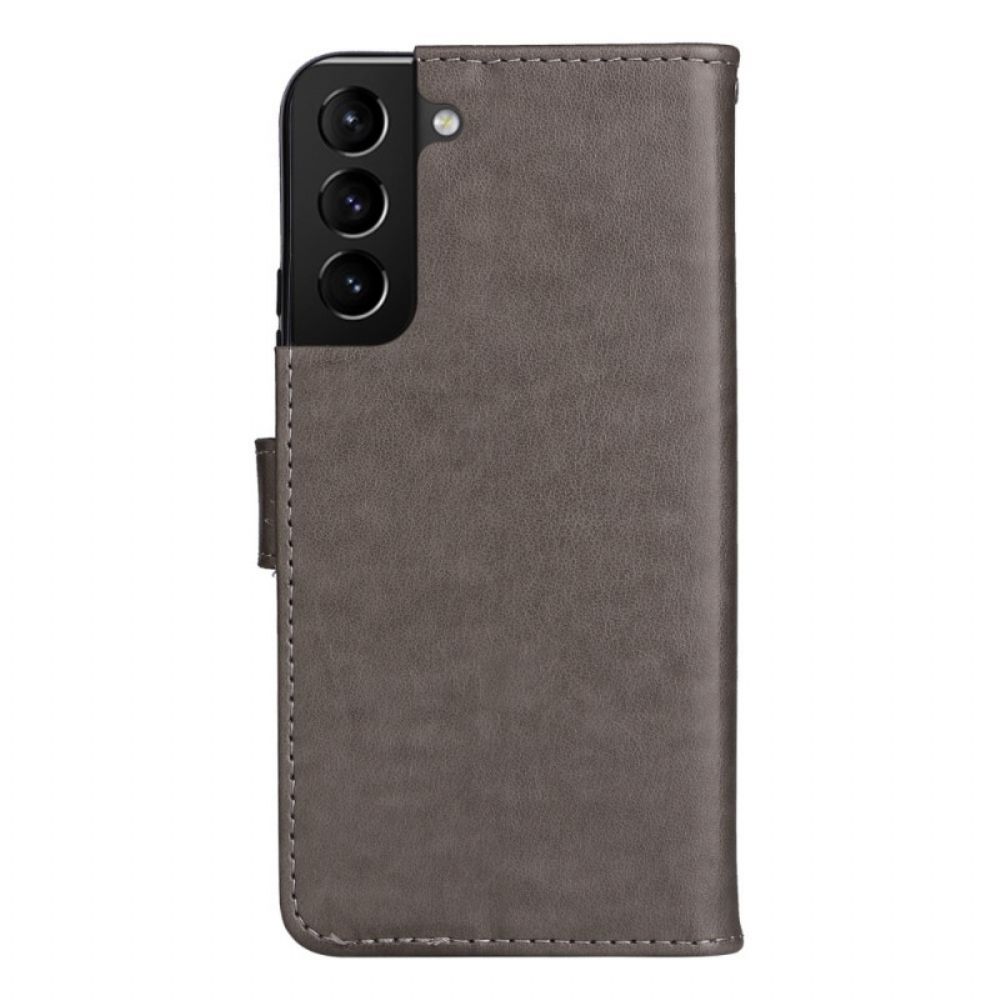 Leren Hoesje voor Samsung Galaxy S22 Plus 5G Met Ketting Kat En Bij Met Riem