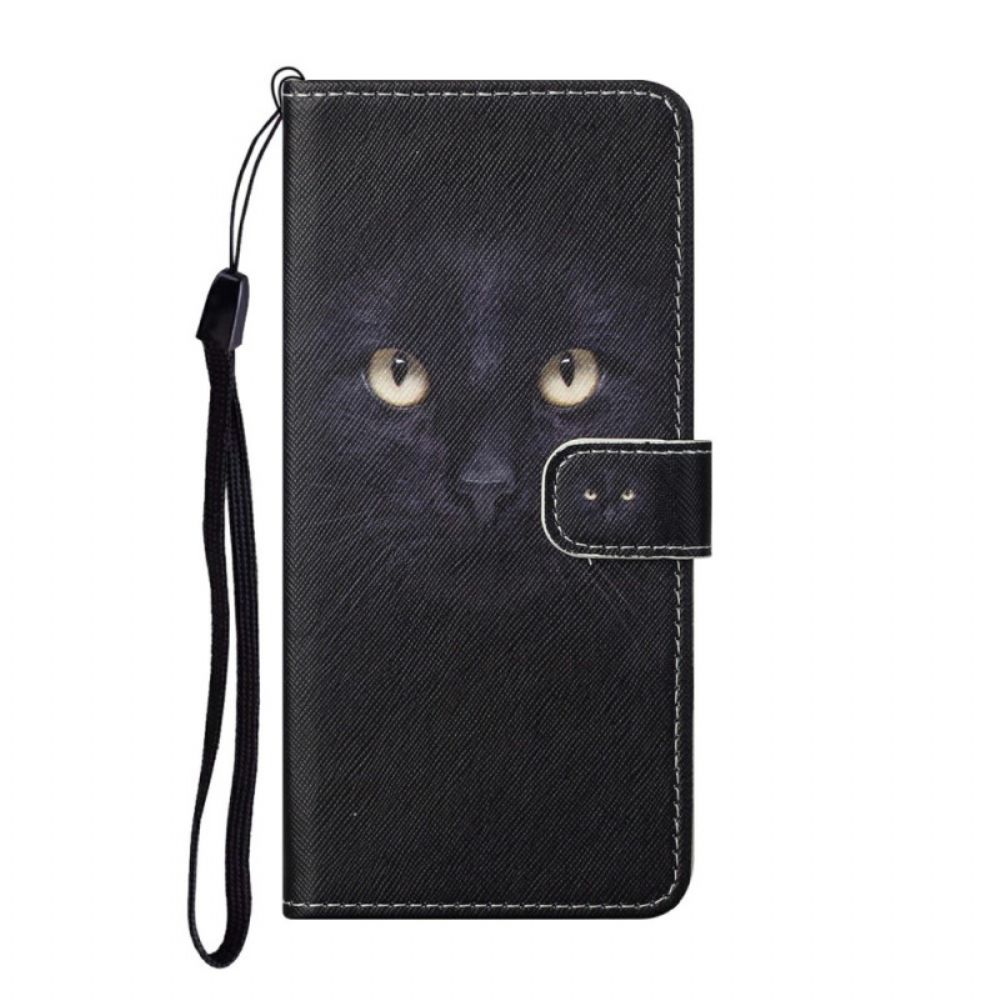 Leren Hoesje voor Samsung Galaxy S22 Plus 5G Met Ketting Zwarte Kattenogen Met Riem