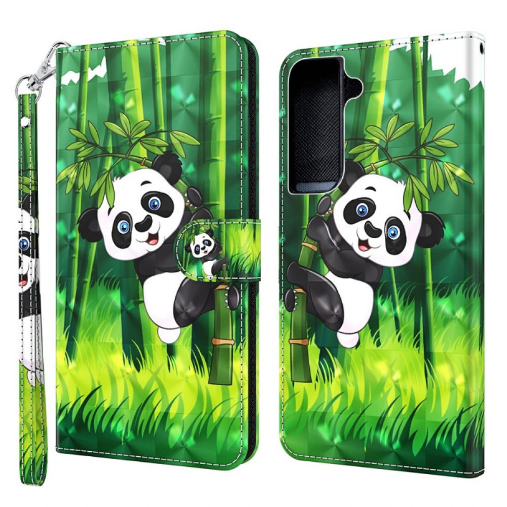 Leren Hoesje voor Samsung Galaxy S22 Plus 5G Panda En Bamboe
