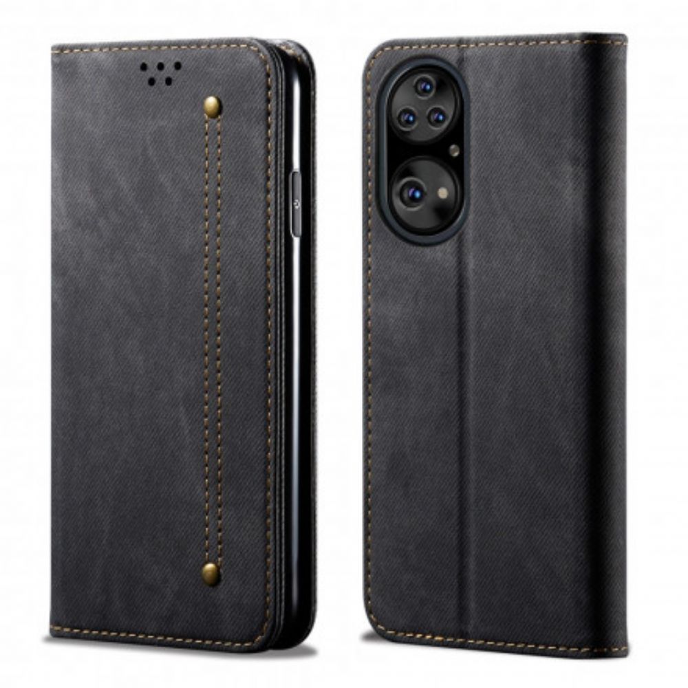 Bescherming Hoesje voor Huawei P50 Pro Folio-hoesje Imitatieleer Jeanstextuur