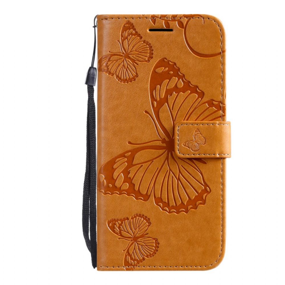 Folio-hoesje voor Huawei P50 Pro Met Ketting Reuzenvlinders Met Bandjes