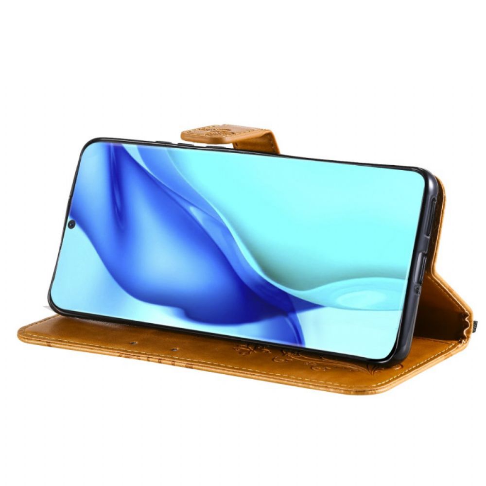 Folio-hoesje voor Huawei P50 Pro Met Ketting Reuzenvlinders Met Bandjes