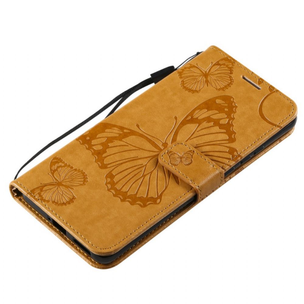 Folio-hoesje voor Huawei P50 Pro Met Ketting Reuzenvlinders Met Bandjes