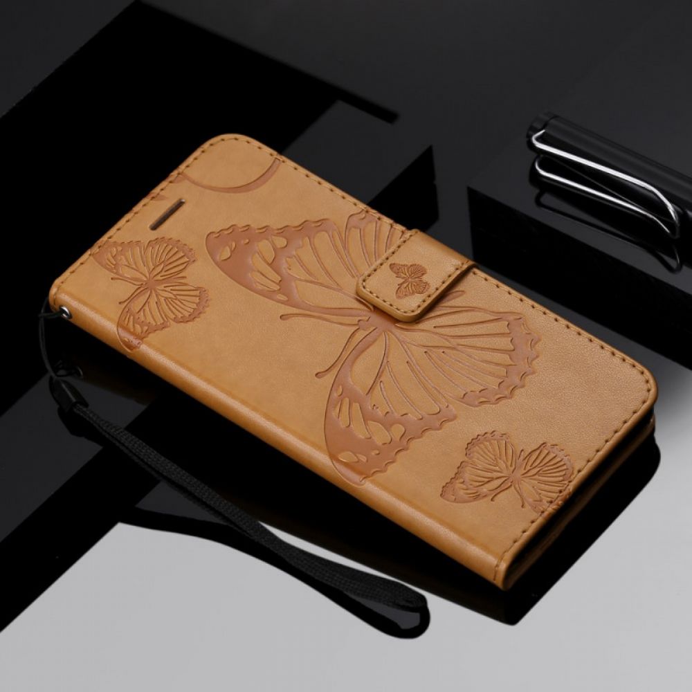 Folio-hoesje voor Huawei P50 Pro Met Ketting Reuzenvlinders Met Bandjes