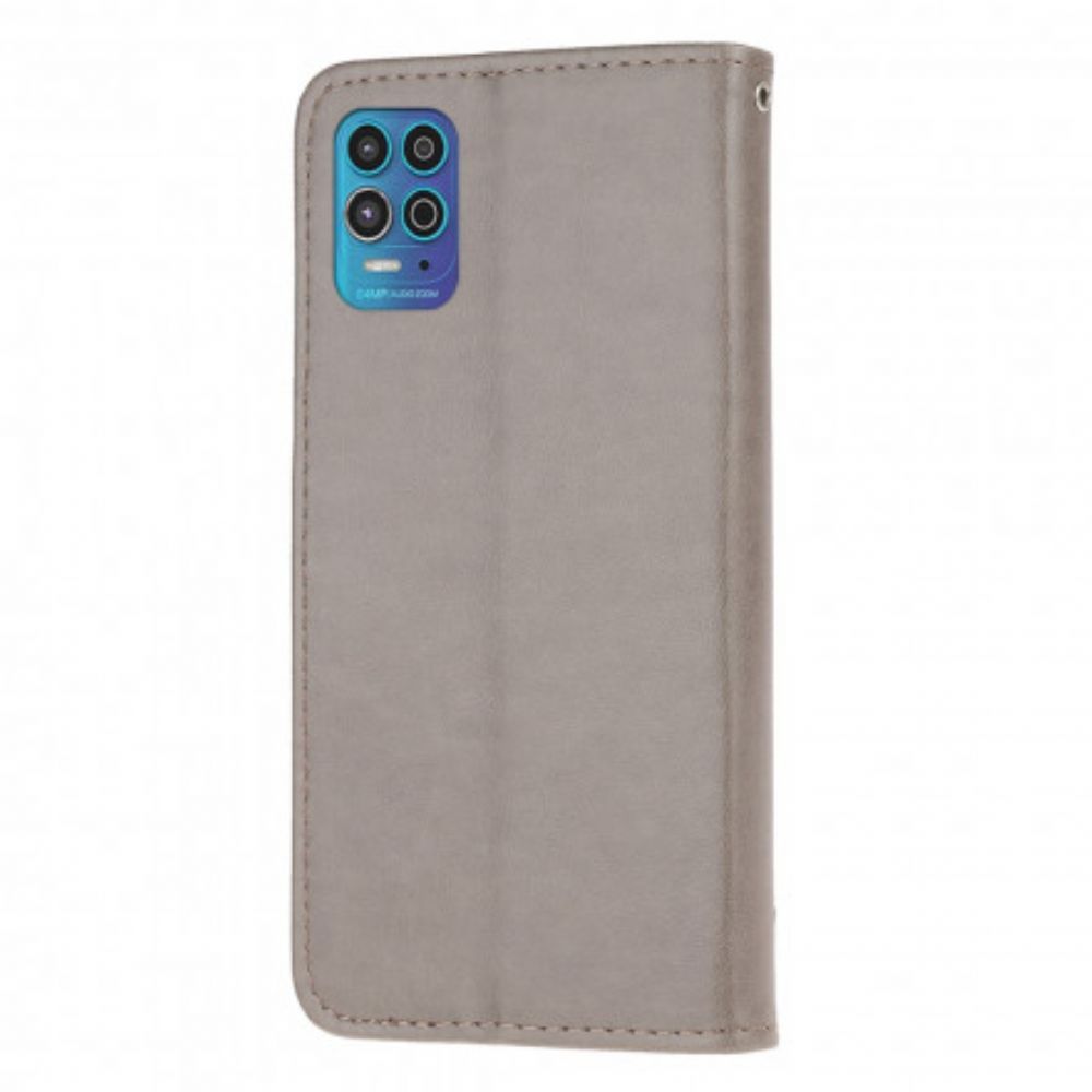 Flip Case voor Moto G100 Met Ketting Thong Vlinders En Bloemen