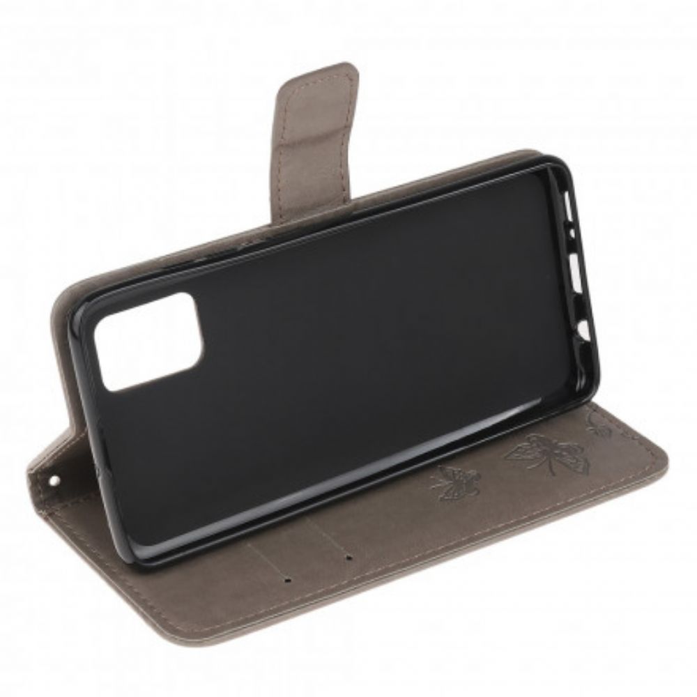 Flip Case voor Moto G100 Met Ketting Thong Vlinders En Bloemen