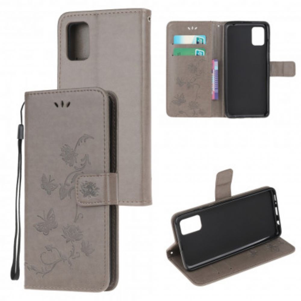 Flip Case voor Moto G100 Met Ketting Thong Vlinders En Bloemen