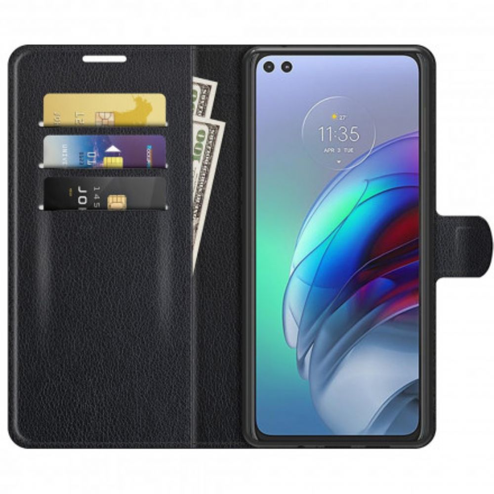 Folio-hoesje voor Moto G100 Klassiek Lychee-effect