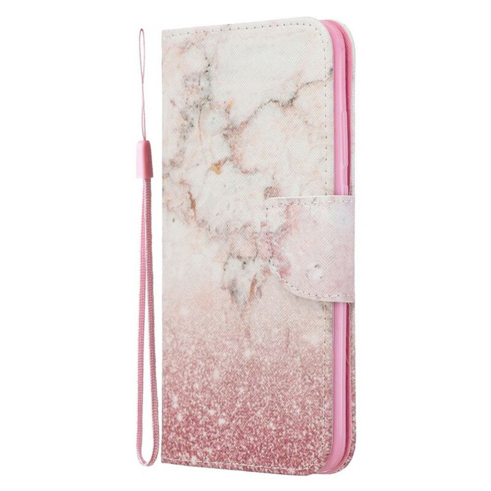 Folio-hoesje voor Honor 20 Lite / 20e Met Ketting Marmer En Glitter Strappy