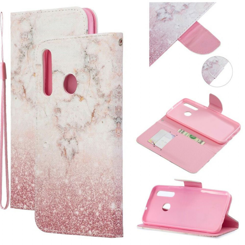 Folio-hoesje voor Honor 20 Lite / 20e Met Ketting Marmer En Glitter Strappy