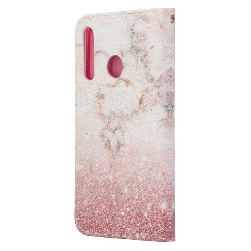 Folio-hoesje voor Honor 20 Lite / 20e Met Ketting Marmer En Glitter Strappy