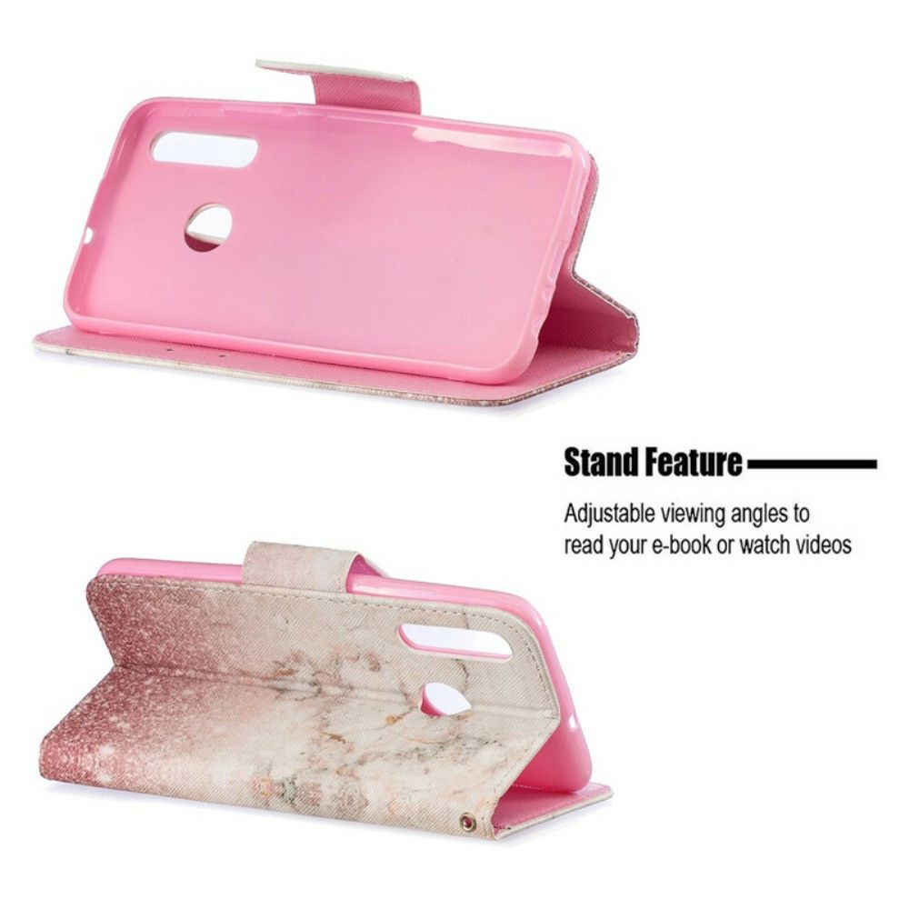 Folio-hoesje voor Honor 20 Lite / 20e Met Ketting Marmer En Glitter Strappy