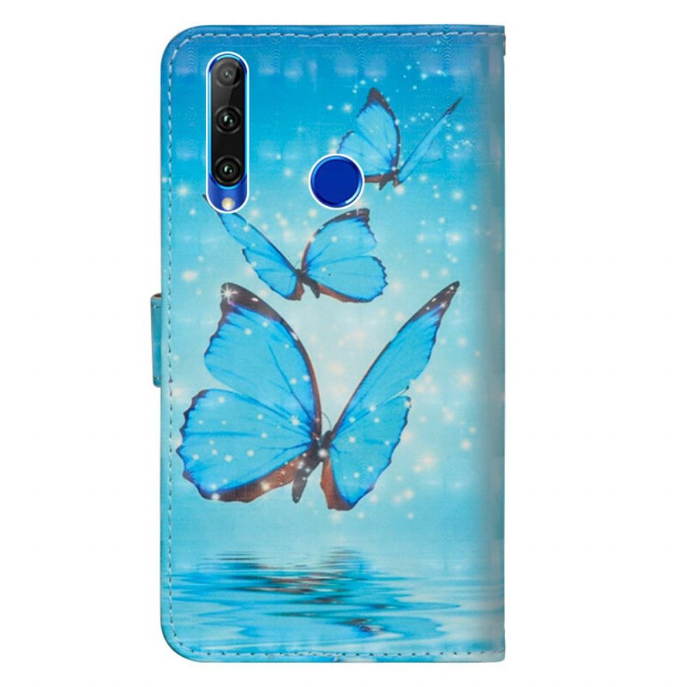 Leren Hoesje voor Honor 20 Lite / 20e Vliegende Blauwe Vlinders