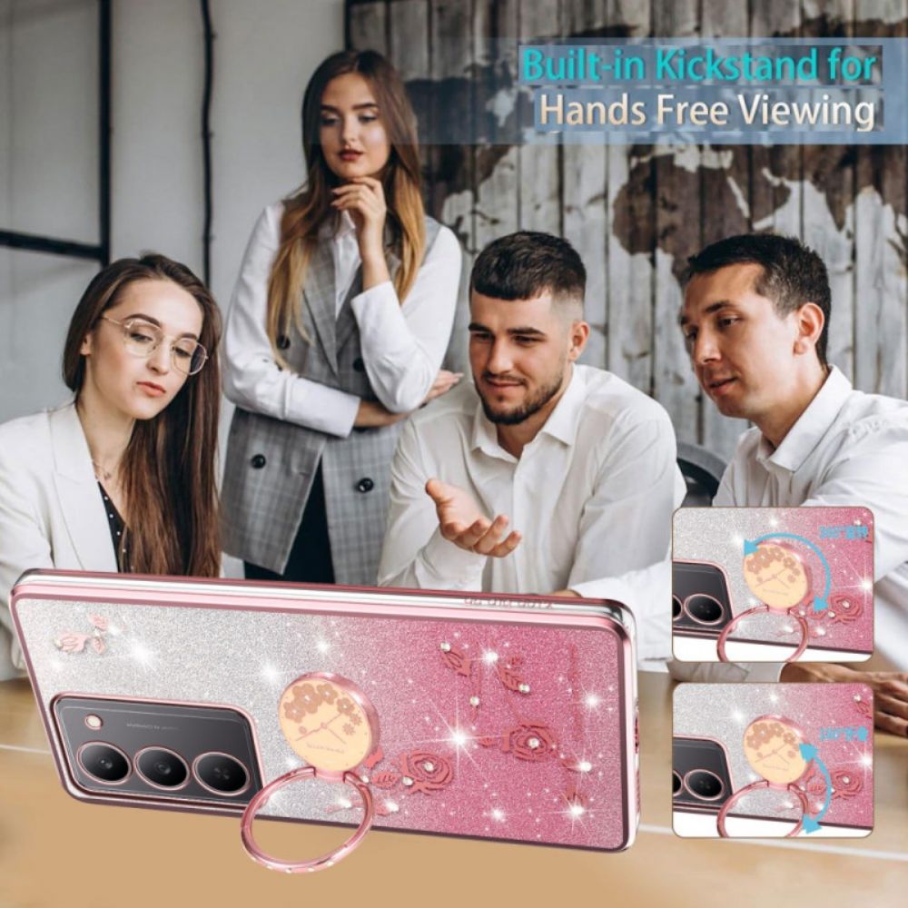 Hoesje Realme 14x 5g Kadem Ringhouder Met Bloemen En Strass-steentjes