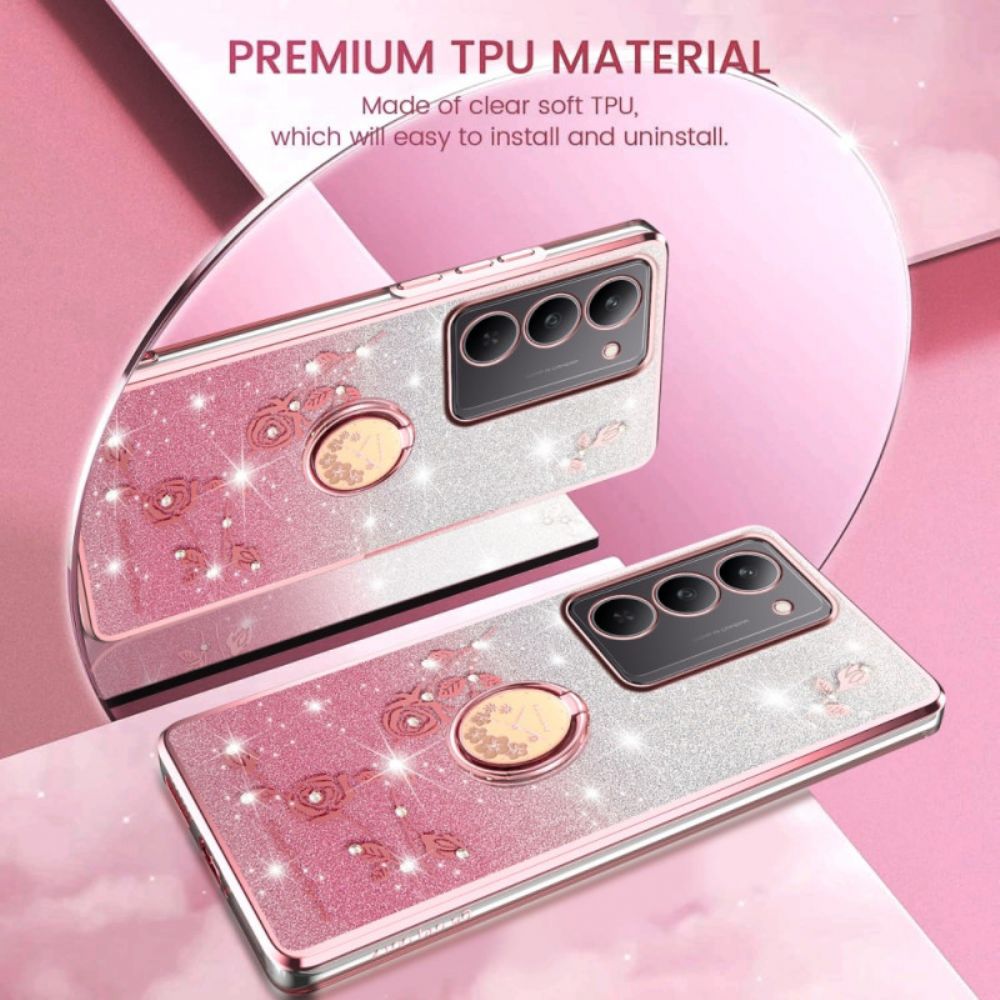 Hoesje Realme 14x 5g Kadem Ringhouder Met Bloemen En Strass-steentjes