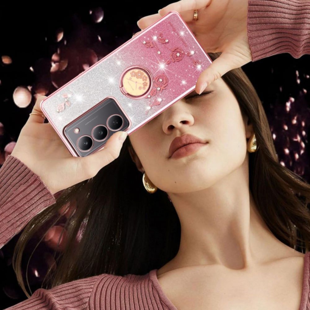 Hoesje Realme 14x 5g Kadem Ringhouder Met Bloemen En Strass-steentjes