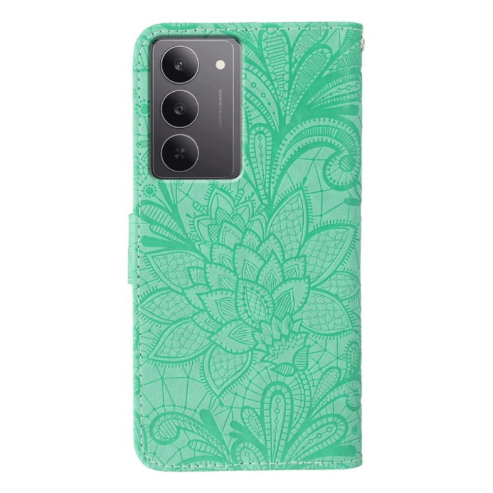 Leren Hoesje Realme 14x 5g Bloemenkantpatroon Bescherming Hoesje
