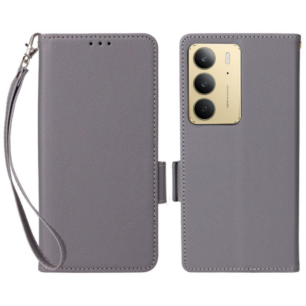 Leren Hoesje Realme 14x 5g Lychee Kunstleer Met Bandje