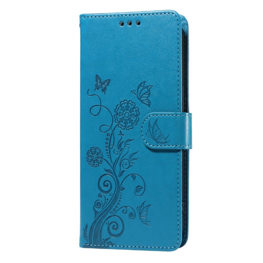 Leren Hoesje Realme 14x 5g Vlinders En Bloemen