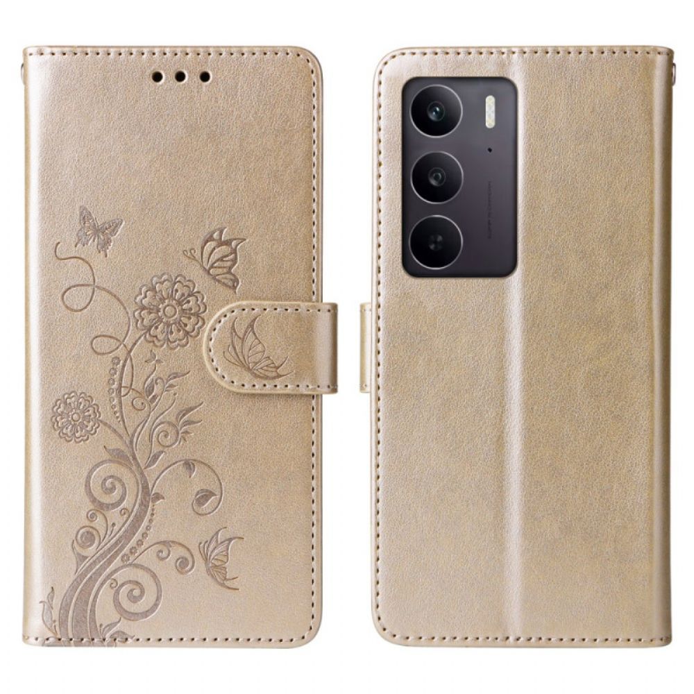Leren Hoesje Realme 14x 5g Vlinders En Bloemen