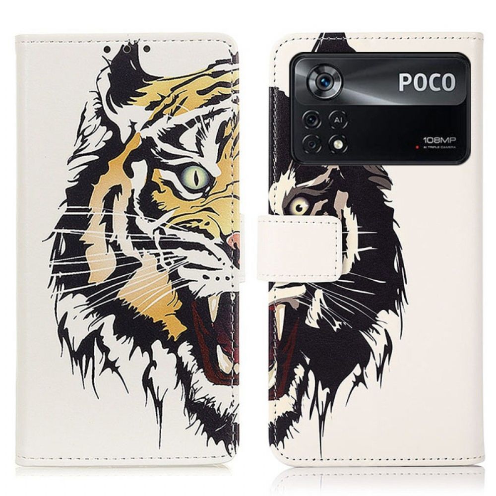 Folio-hoesje voor Poco X4 Pro 5G Felle Tijger
