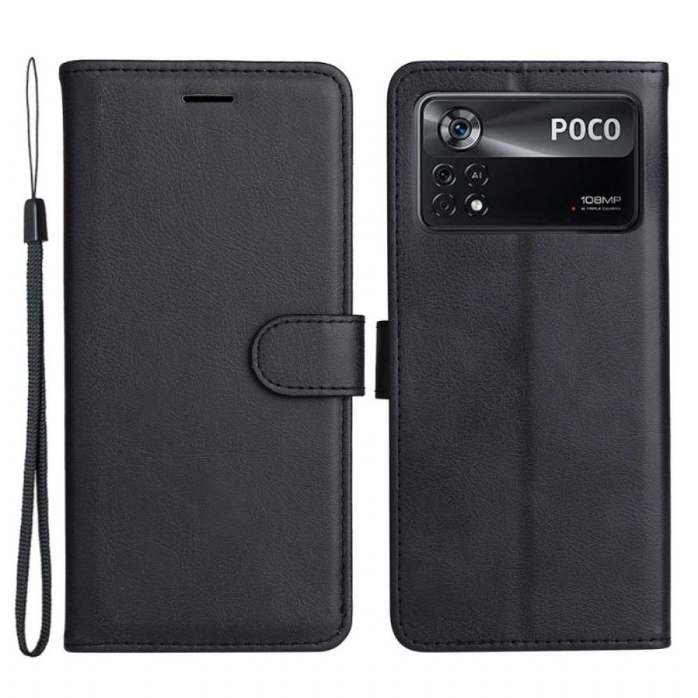 Folio-hoesje voor Poco X4 Pro 5G Met Ketting Effen Strappy