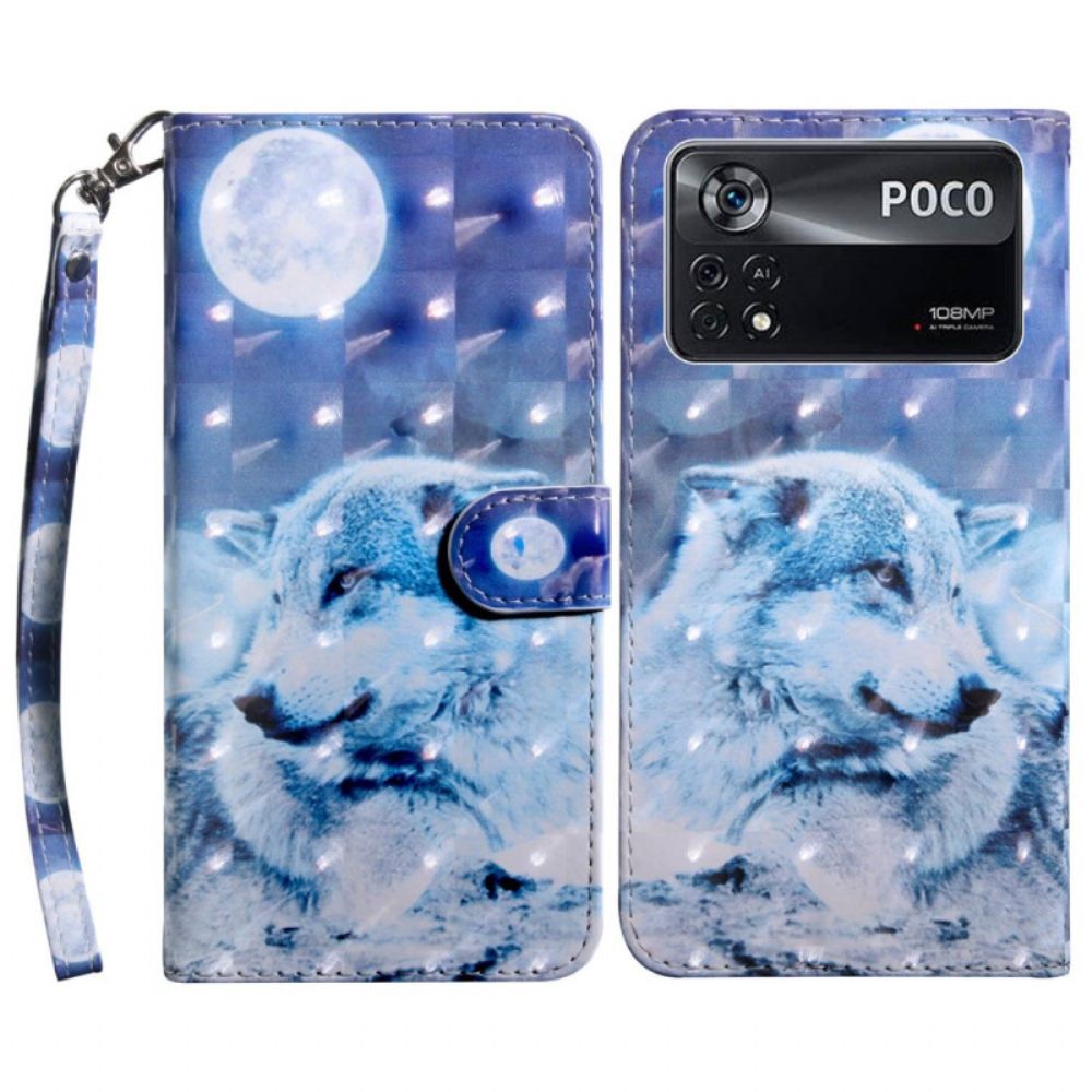 Folio-hoesje voor Poco X4 Pro 5G Met Ketting Gebonden Wolfsblik